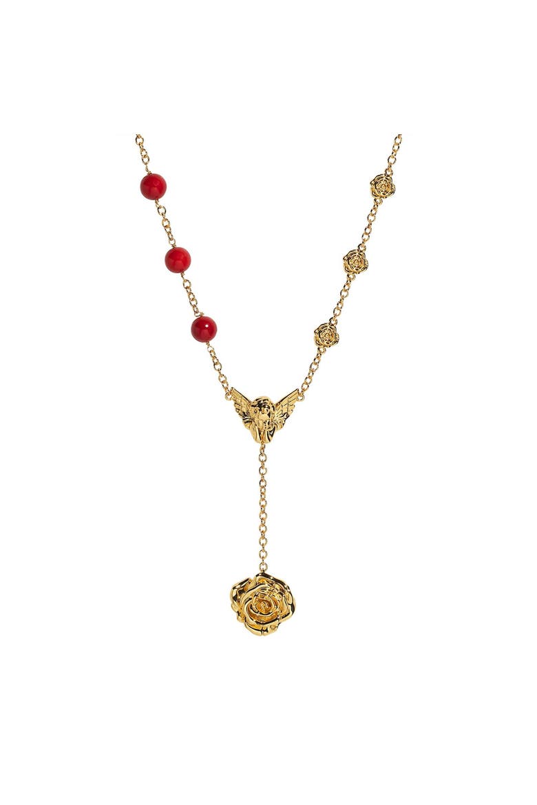 Fervor Gold Cupid Rose Coral Necklace, Main, color, Gold & Red