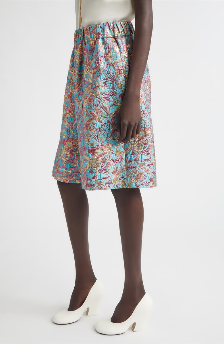 Dries Van Noten Metallic Floral Jacquard Wide Leg Shorts, Alternate, color, Turquoise