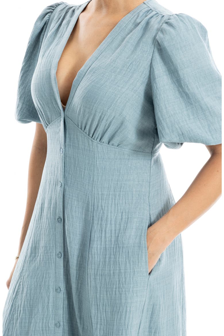 max studio long dress bubble sleeves Max Studio Bubble Sleeve V-neck Empire Waist Midi Dress