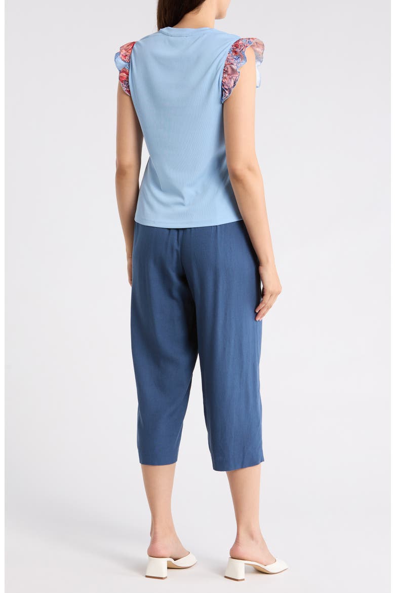 Flutter Sleeve Top & Pull-On Pants Set, Alternate, color, XENON BLUE/ MAGENTA