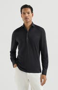 Brunello Cucinelli Silk and cotton lightweight jersey long sleeve polo with shirt-style collar