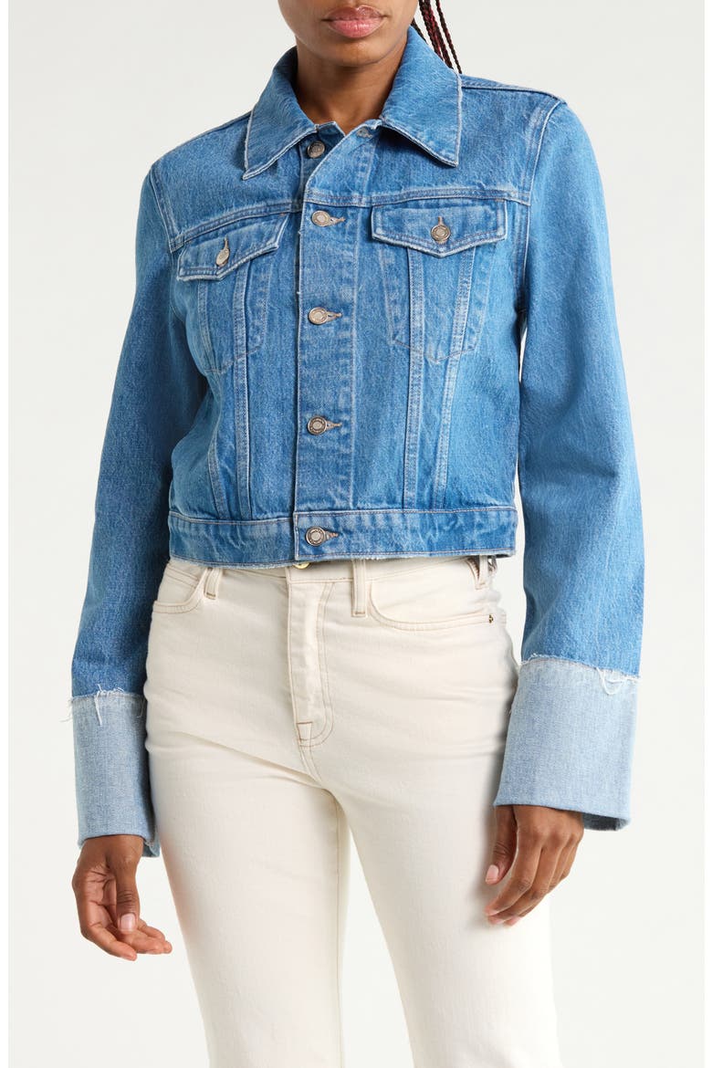 Cuffed Crop Denim Jacket, Main, color, UNIVERSAL