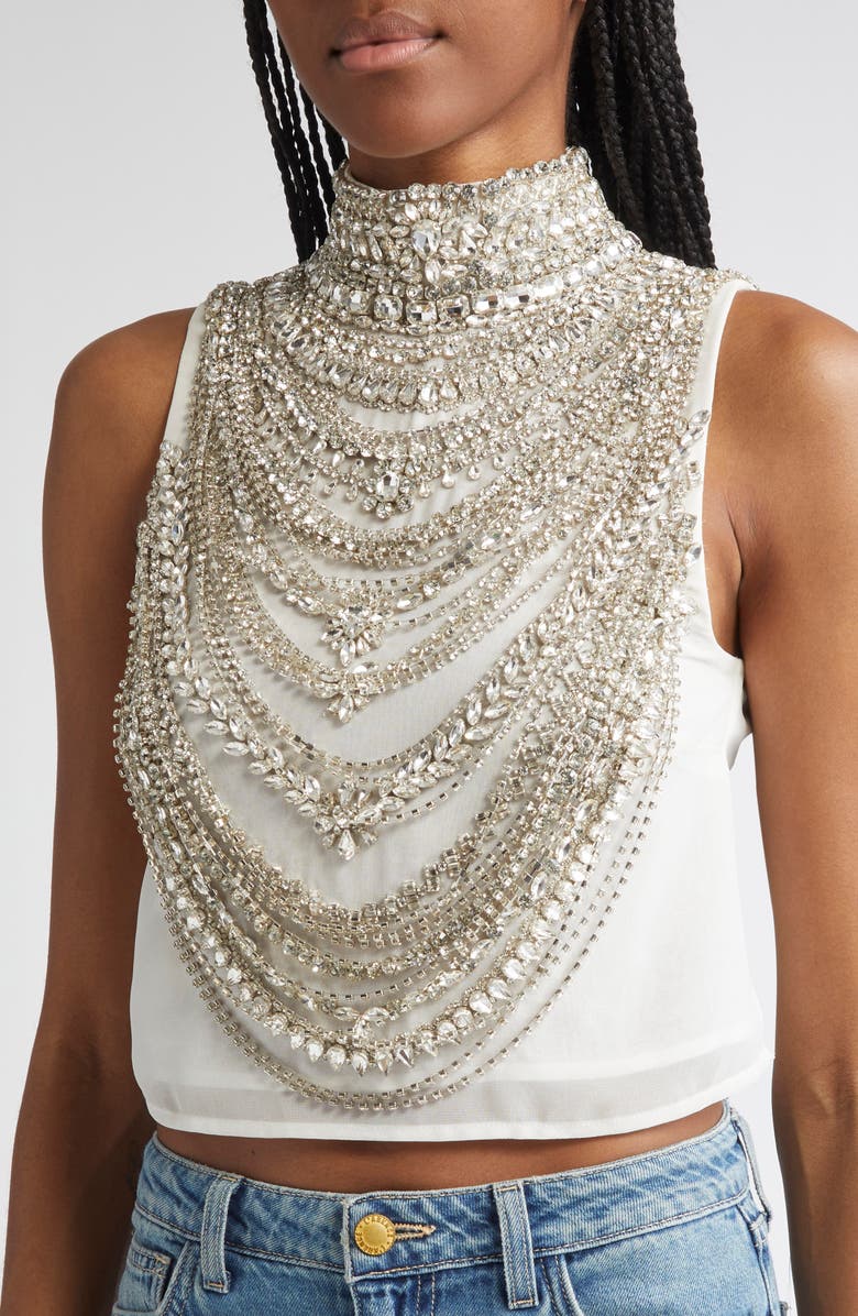 L'AGENCE Yun Draped Crystal Sleeveless Crop Top, Alternate, color, 