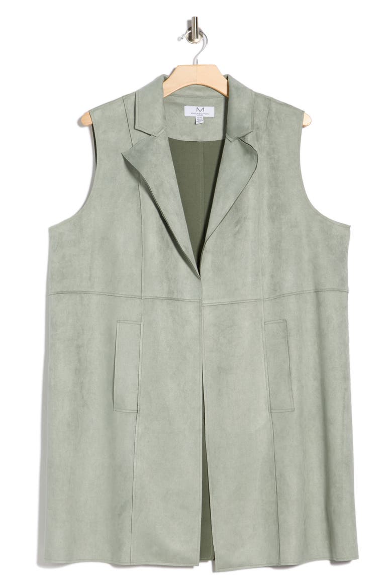 Faux Suede Notch Lapel Vest, Alternate, color, FRESCO SAGE