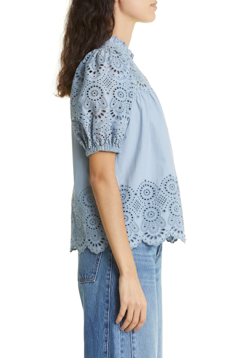 Mischa Cotton Eyelet Detail Top, Alternate, color, CELESTINE