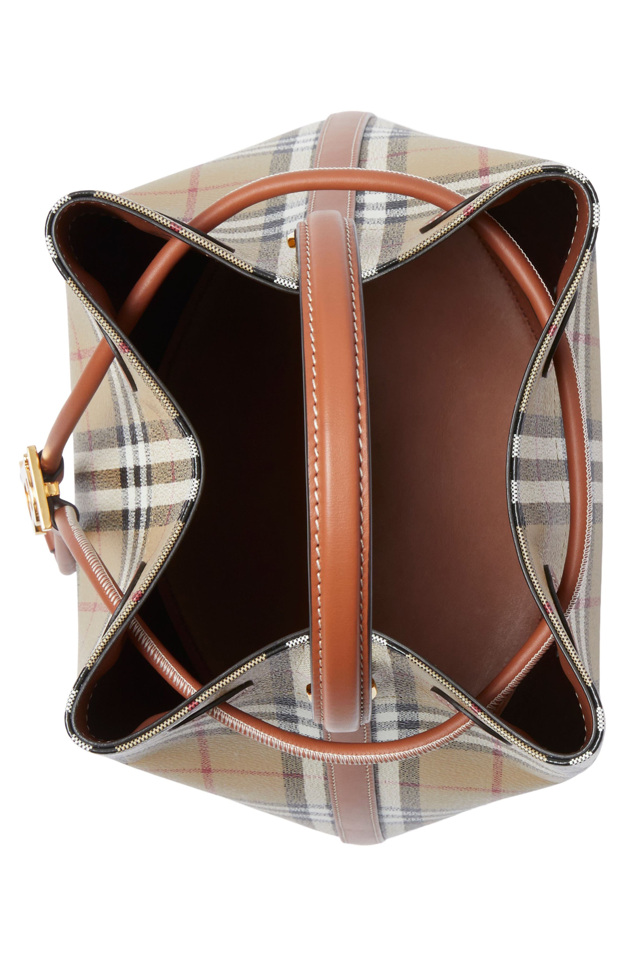 Burberry Small TB Check Coated Canvas Bucket Bag, Alternate, color, 