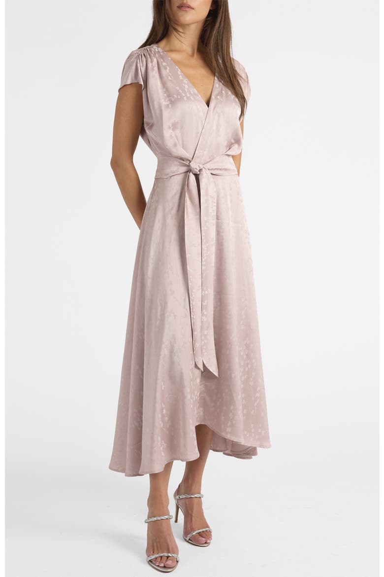 Talia Cap Sleeve Midi Fit and Flare Dress in Tonal Jacquard, Main, color, LILAC SHADOW
