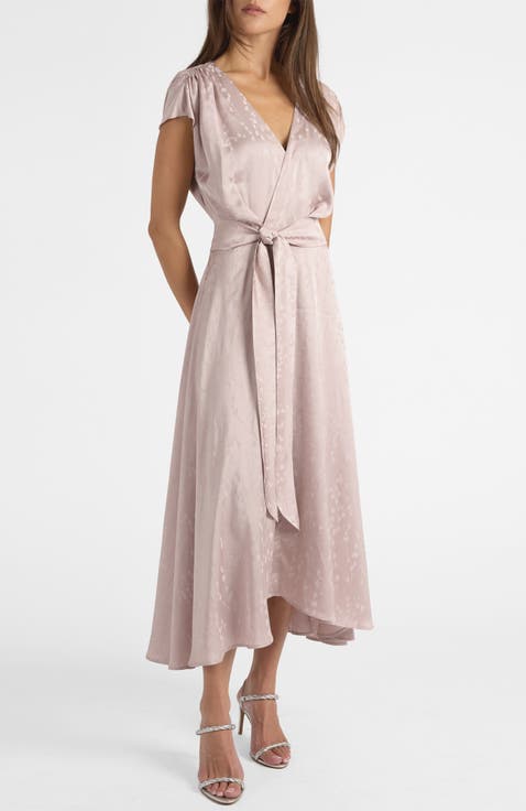 Talia Cap Sleeve Midi Fit and Flare Dress in Tonal Jacquard