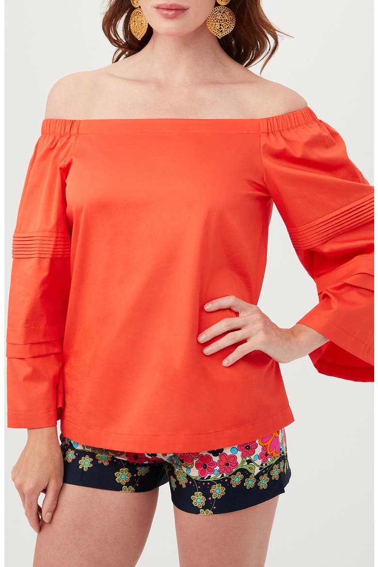 Wavey Organic Cotton Off the Shoulder Top, Alternate, color, FERRY RED