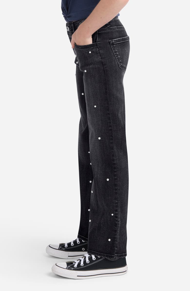 abercrombie kids Kids' Faux Pearl Embellished Wide Leg Jeans, Alternate, color, Stormy Night