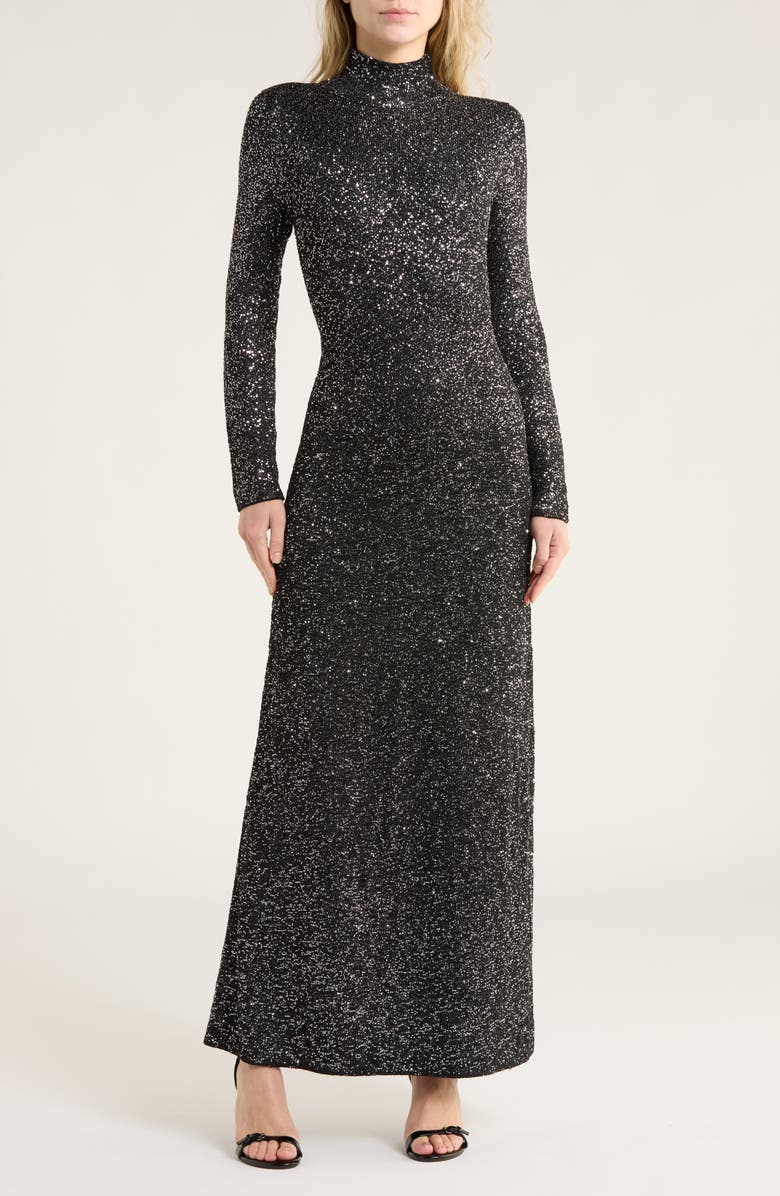 rag & bone Danni Sequin Long Sleeve Maxi Sweater Dress, Main, color, Black