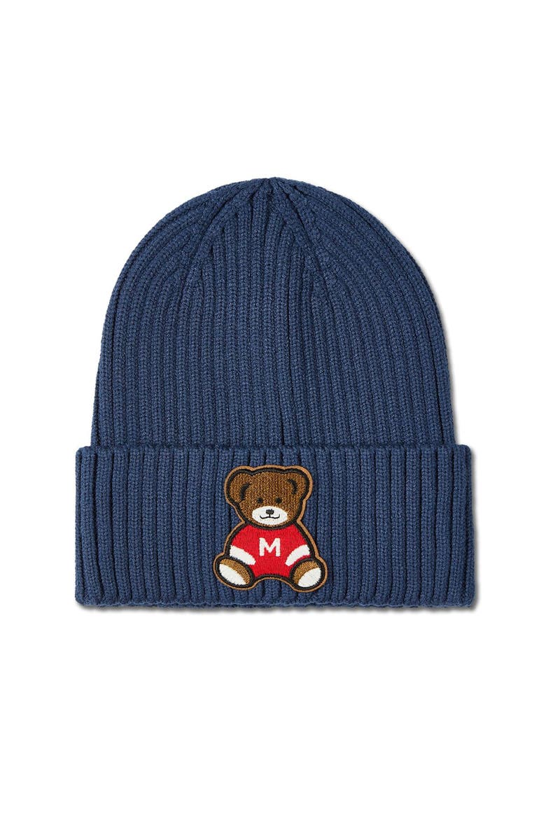 MeMoi Teddy Bear Ribbed Embroidered Beanie, Main, color, Blue
