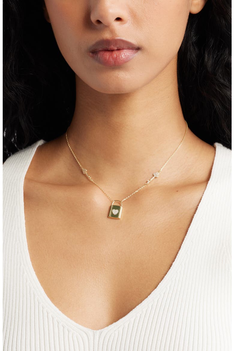 Gift Boxed Pavé Cubic Zirconia Locket Pendant Necklace, Alternate, color, CLEAR- GOLD