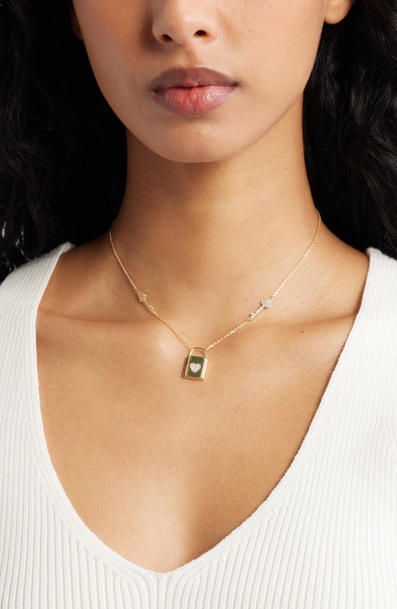 Chelsea28 Pavé Cubic Zirconia Locket Pendant Necklace, Alternate, color, Clear- Gold