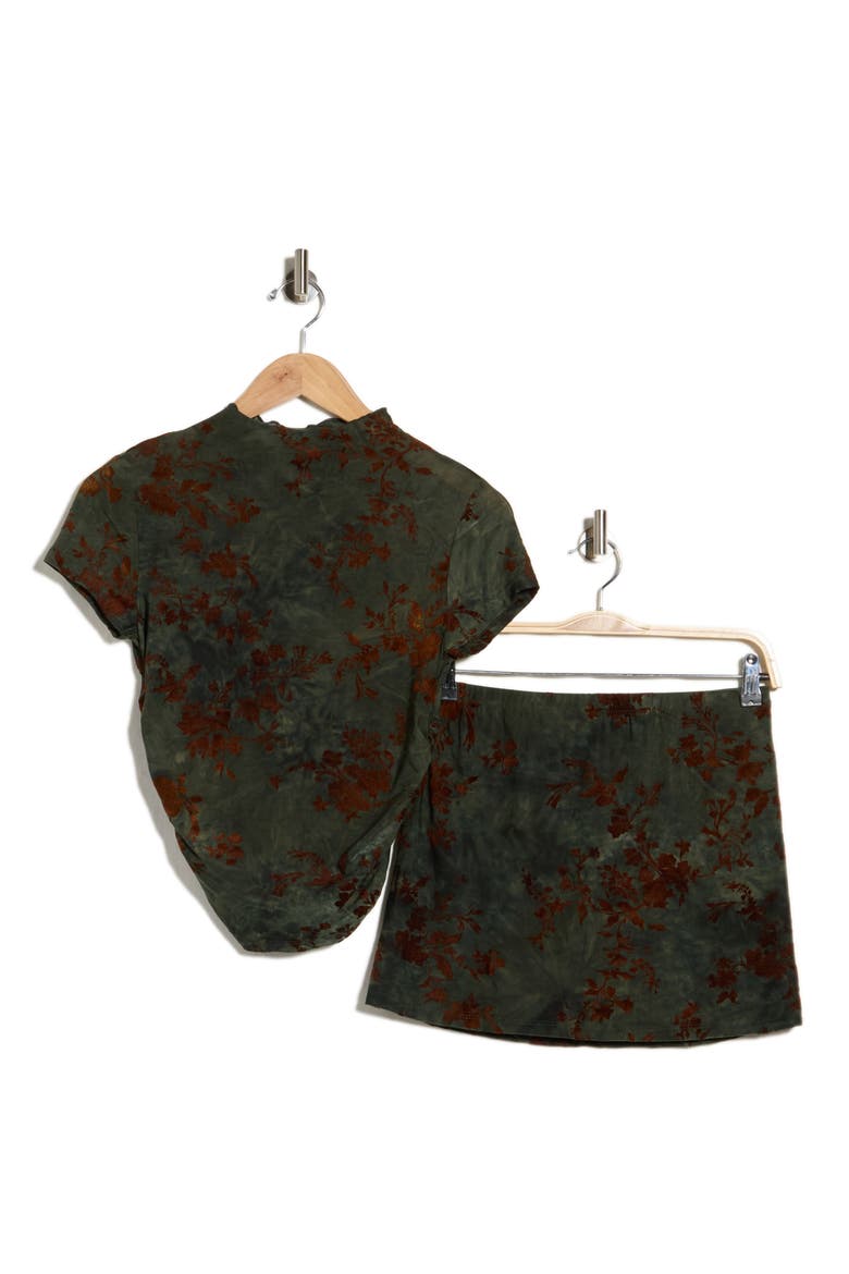 Funnel Neck Top & Mini Skirt Set, Alternate, color, GREEN COMBO