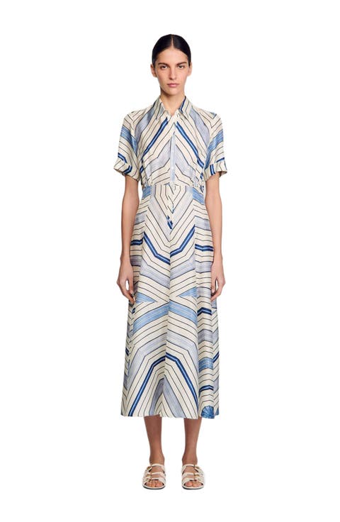 Spiral-motif silk midi dress