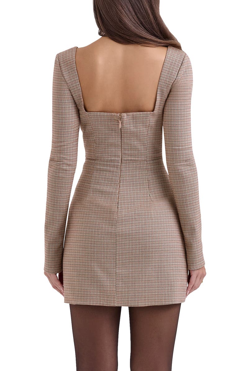 HOUSE OF CB Angelie Structured Long Sleeve Minidress, Alternate, color, Brown Check