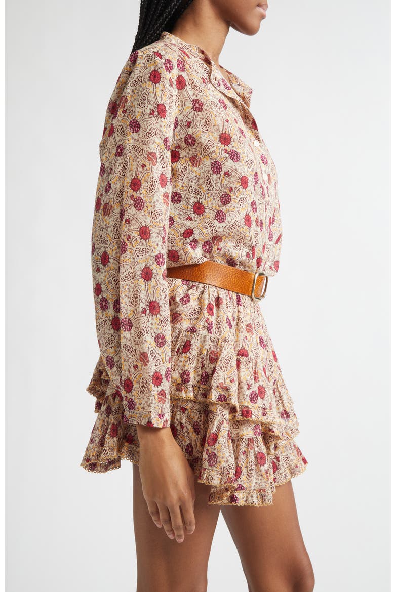 Maria Print Cotton Button-Up Shirt, Alternate, color, ECRU/ RASPBERRY