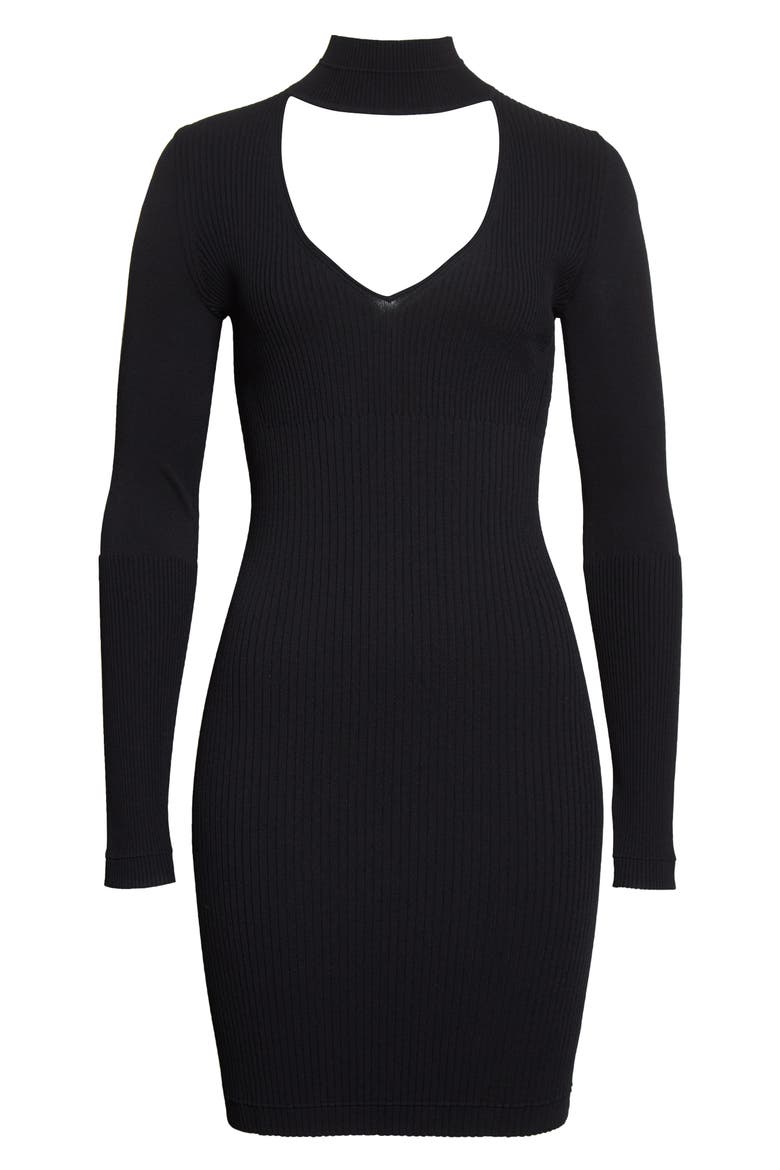 Cutout Long Sleeve Mock Neck Rib Dress, Alternate, color, BLACK