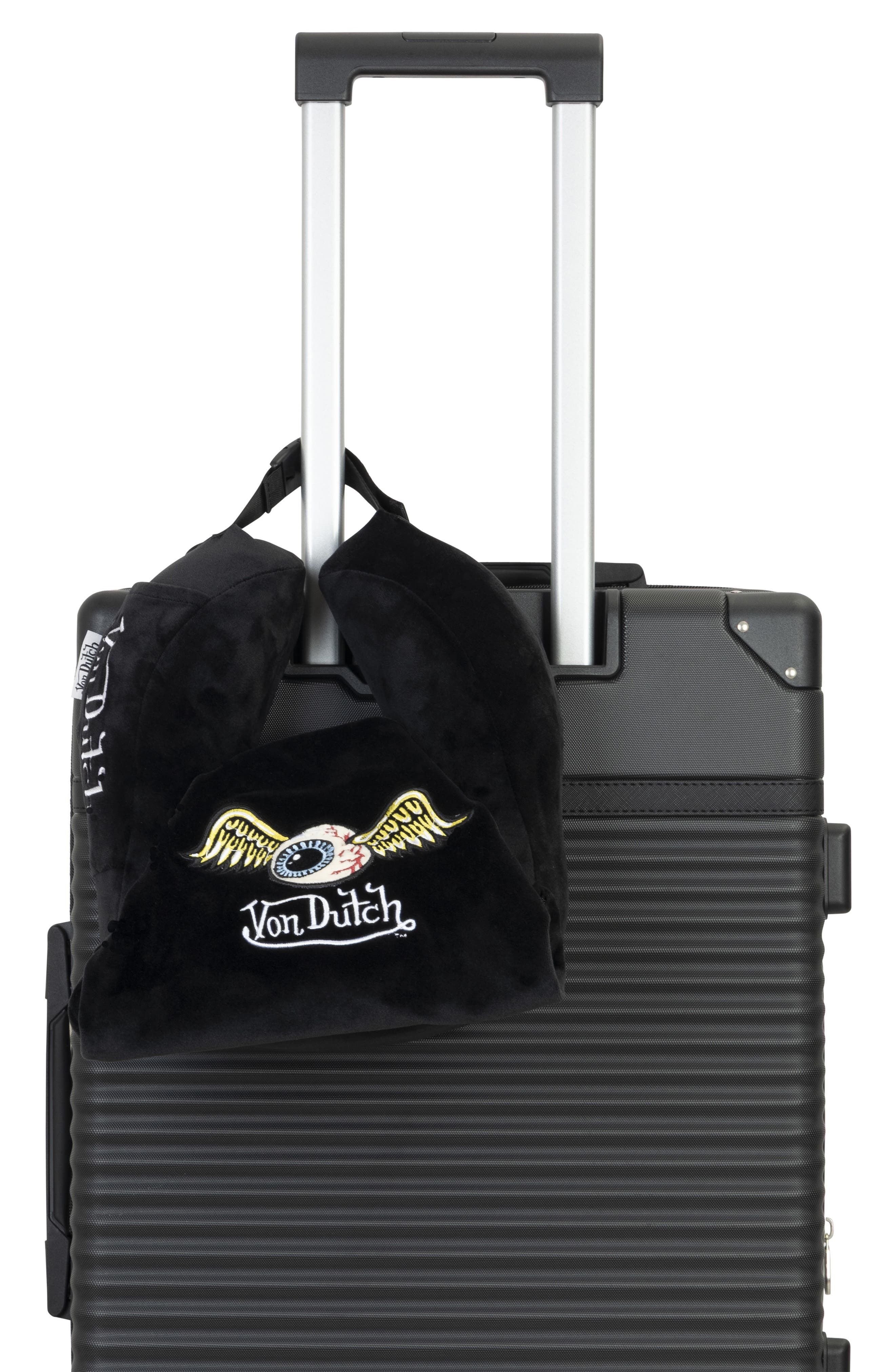 Von Dutch Eyeconic Hooded Ergonomic Memory Foam Travel Neck Pillow, Alternate, color, Black