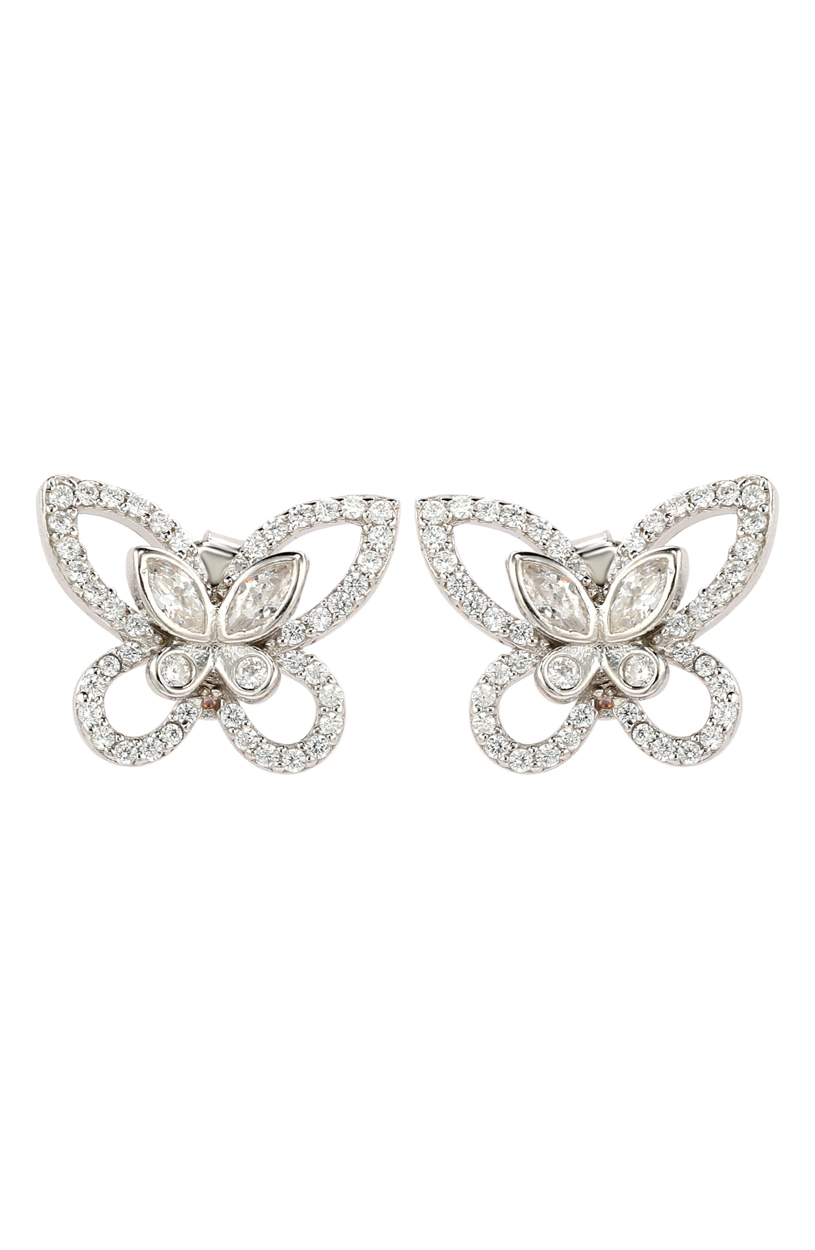 SUZY LEVIAN Sterling Silver & CZ White Butterfly Stud Earrings