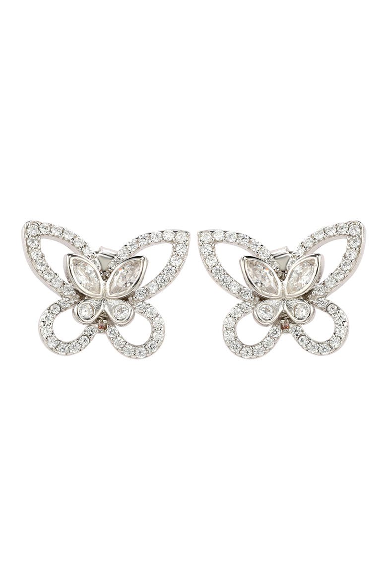 Sterling Silver & CZ White Butterfly Stud Earrings, Main, color, WHITE