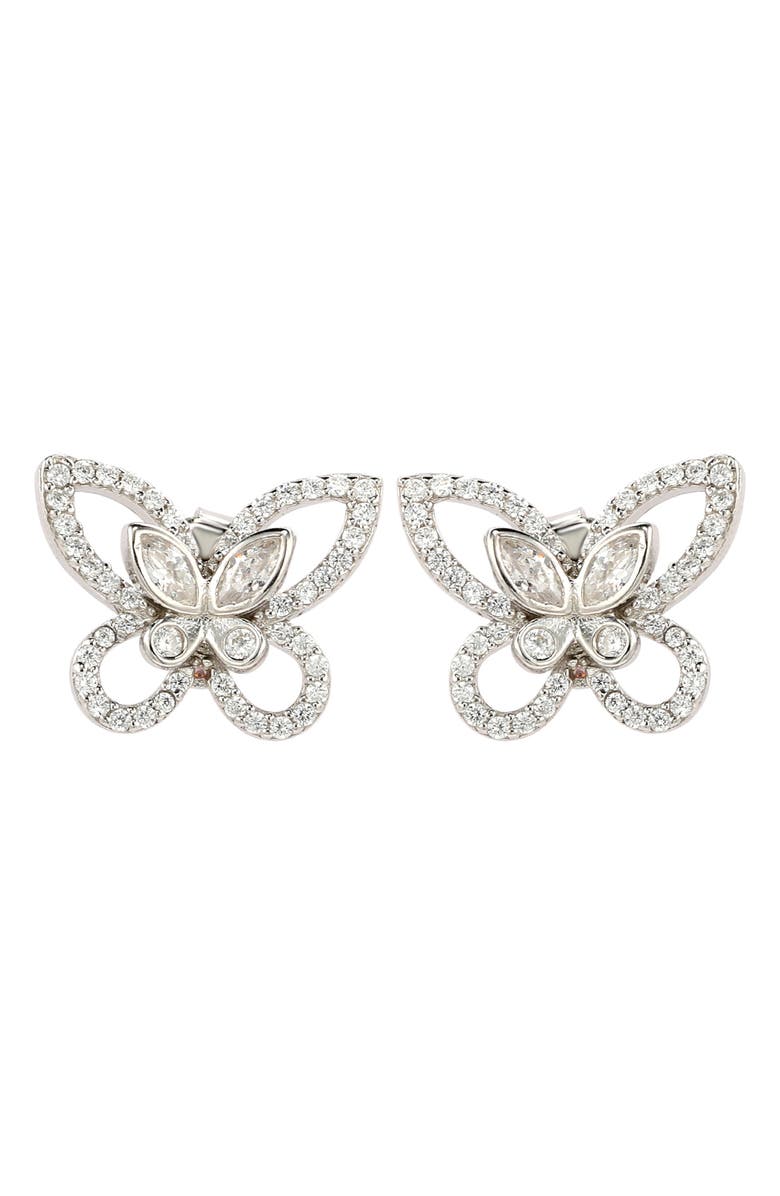 SUZY LEVIAN Sterling Silver & CZ White Butterfly Stud Earrings, Main, color, White