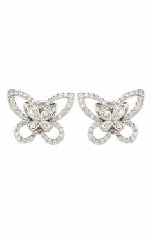 SUZY LEVIAN Sterling Silver & CZ White Butterfly Stud Earrings