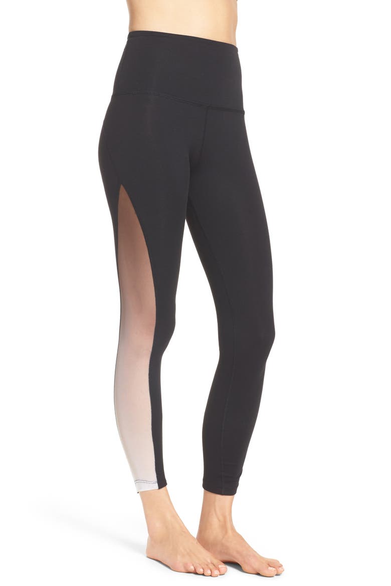 Mesh Inset High Waist Leggings, Alternate, color, JET BLACK