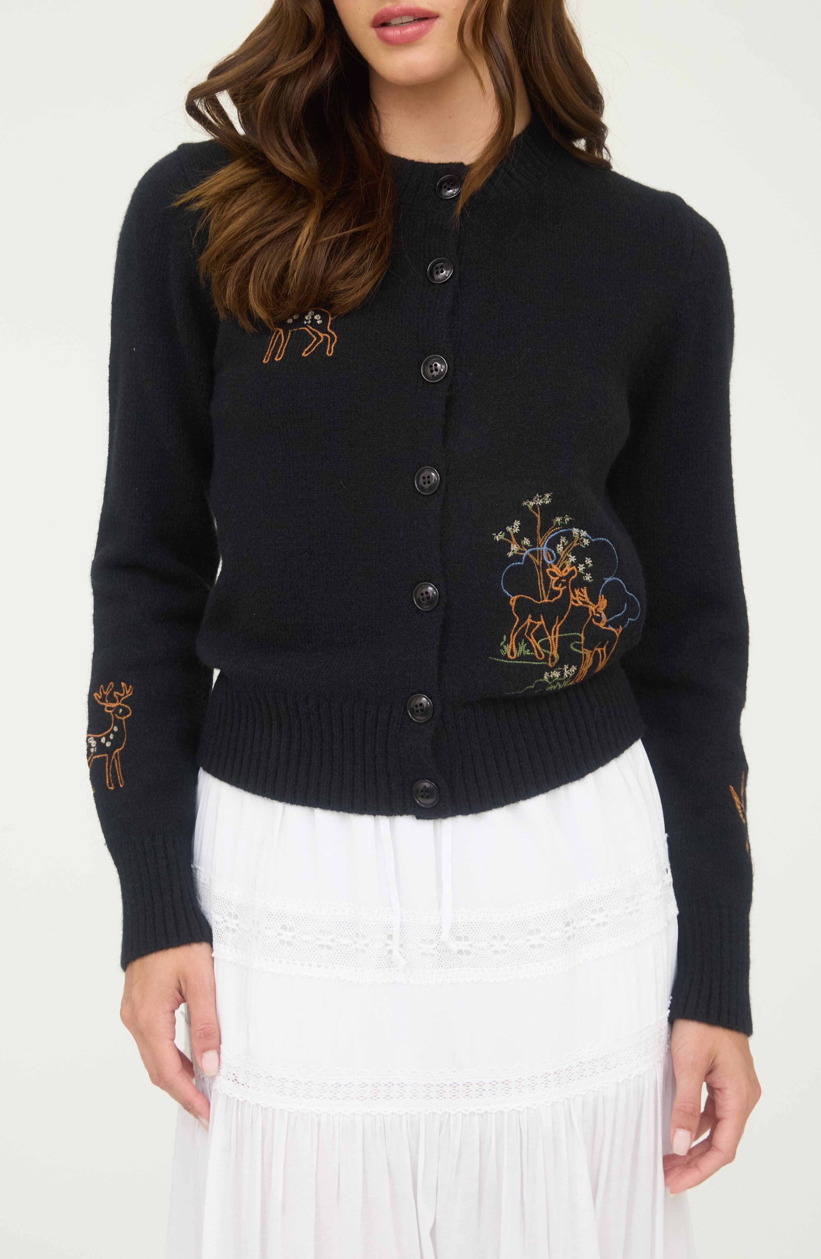 Blu Pepper Deer Embroidered Cardigan