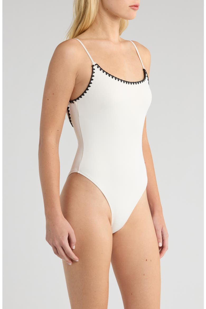 Contrast Trim One-Piece Swimsuit, Alternate, color, WHITE