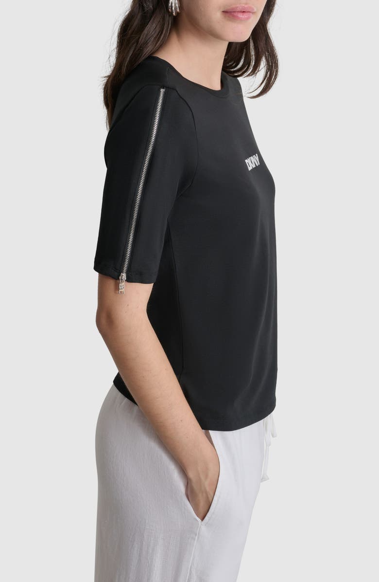 DKNY Logo Zip Elbow Sleeve Stretch T-Shirt, Alternate, color, 