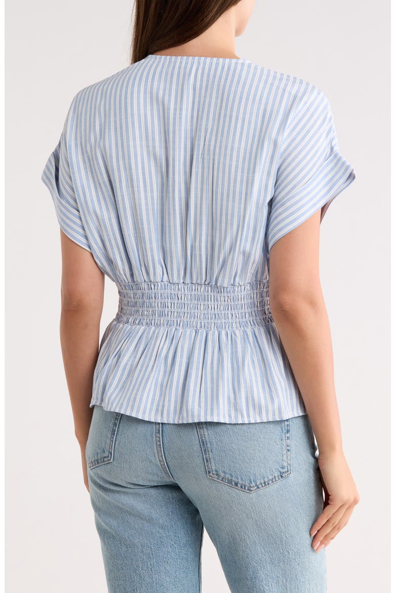 Stripe Short Sleeve Pleated Front Top, Alternate, color, BLUE CONDUCTOR STRIPE
