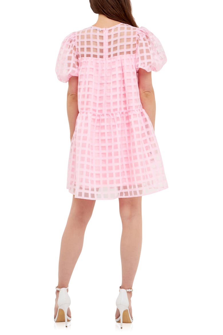 Gridded Puff Sleeve Dress, Alternate, color, PINK