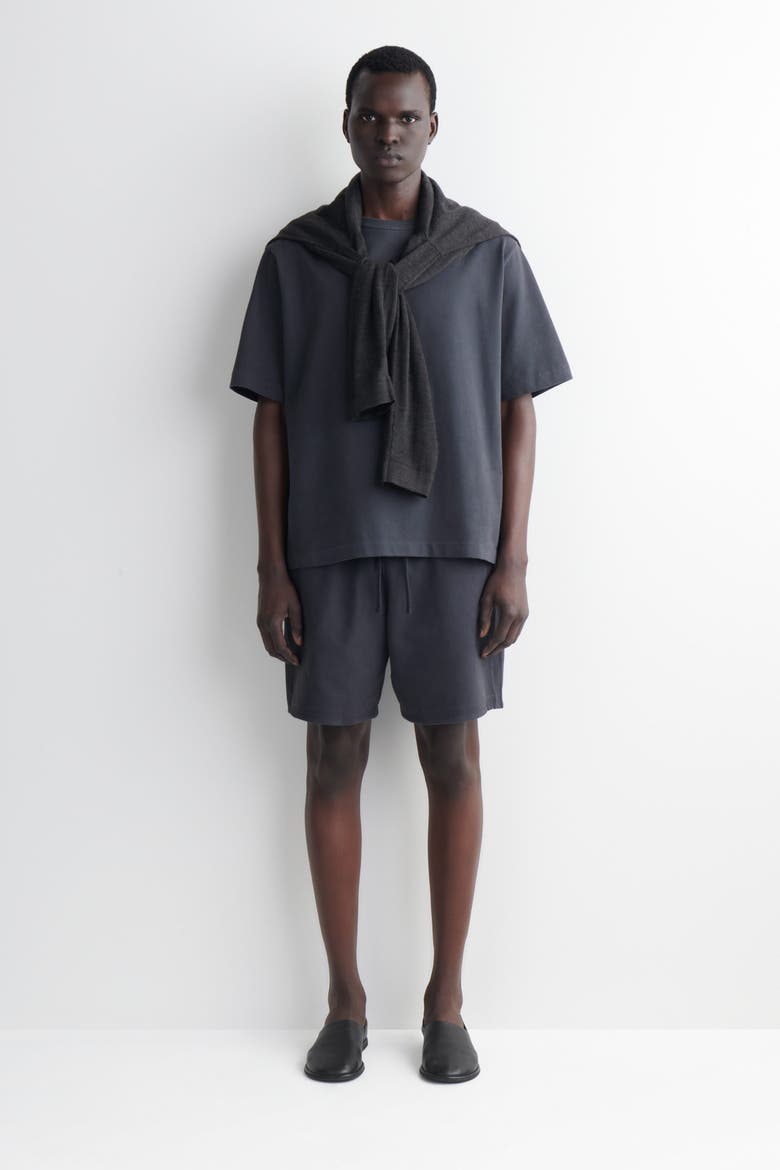 Garment-washed Cotton-jersey Shorts, Main, color, CHARCOAL
