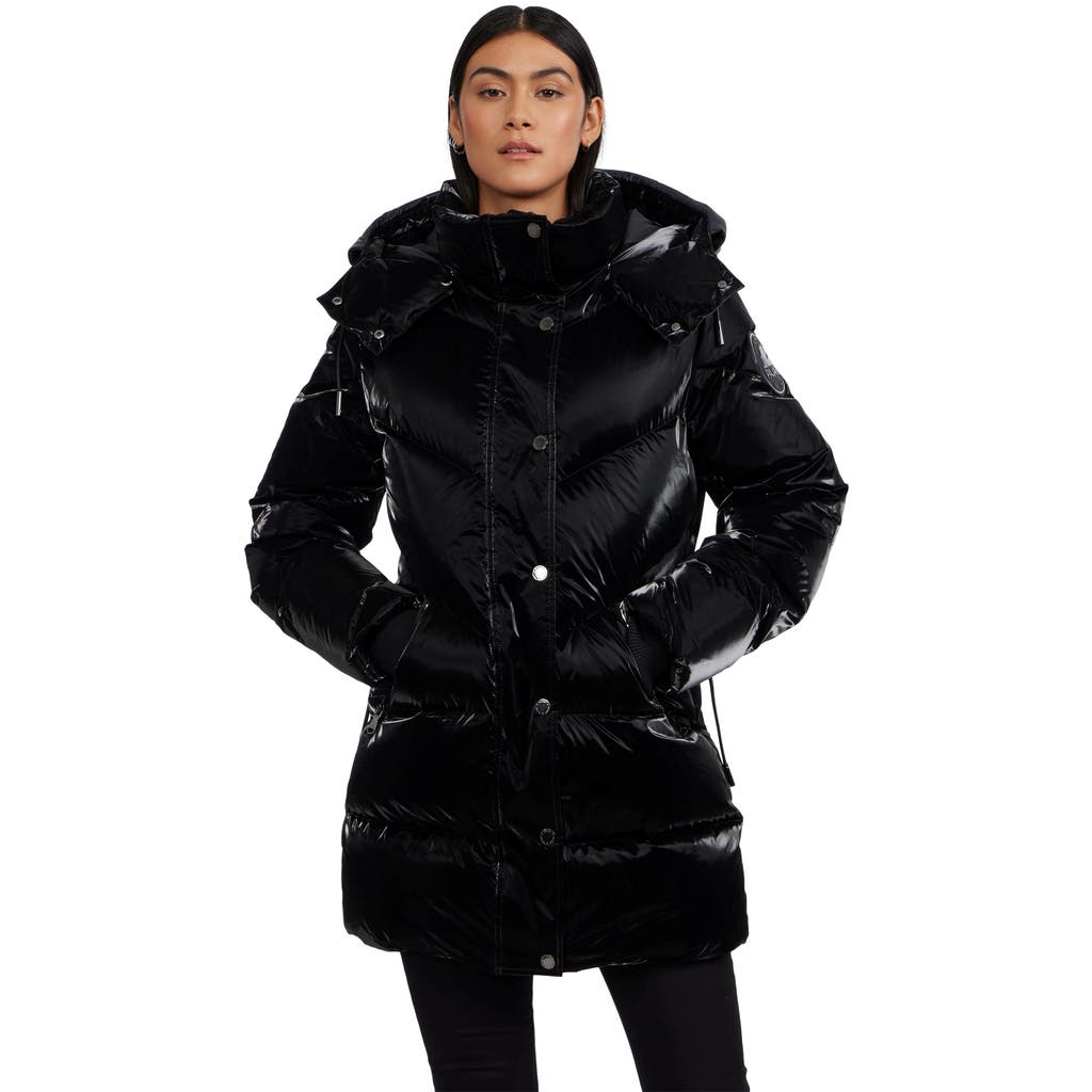 Pajar Estelle Mixed Chevron Quilted Puffer With Detachable Hood In Black
