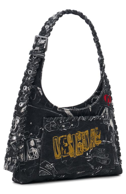 Desigual Mixed Media Shoulder Bag In Black