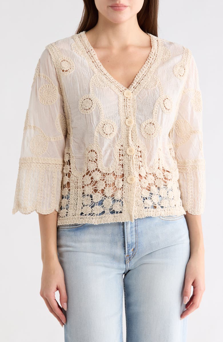 Forgotten Grace Mixed Media Button-Up Shirt, Main, color, Natural