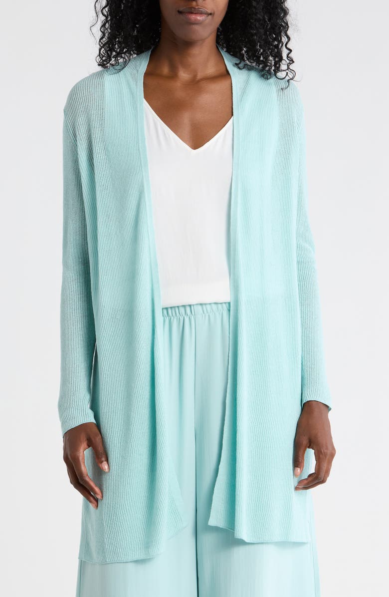 Eileen Fisher Open Front Organic Linen & Organic Cotton Cardigan, Main, color, Pool