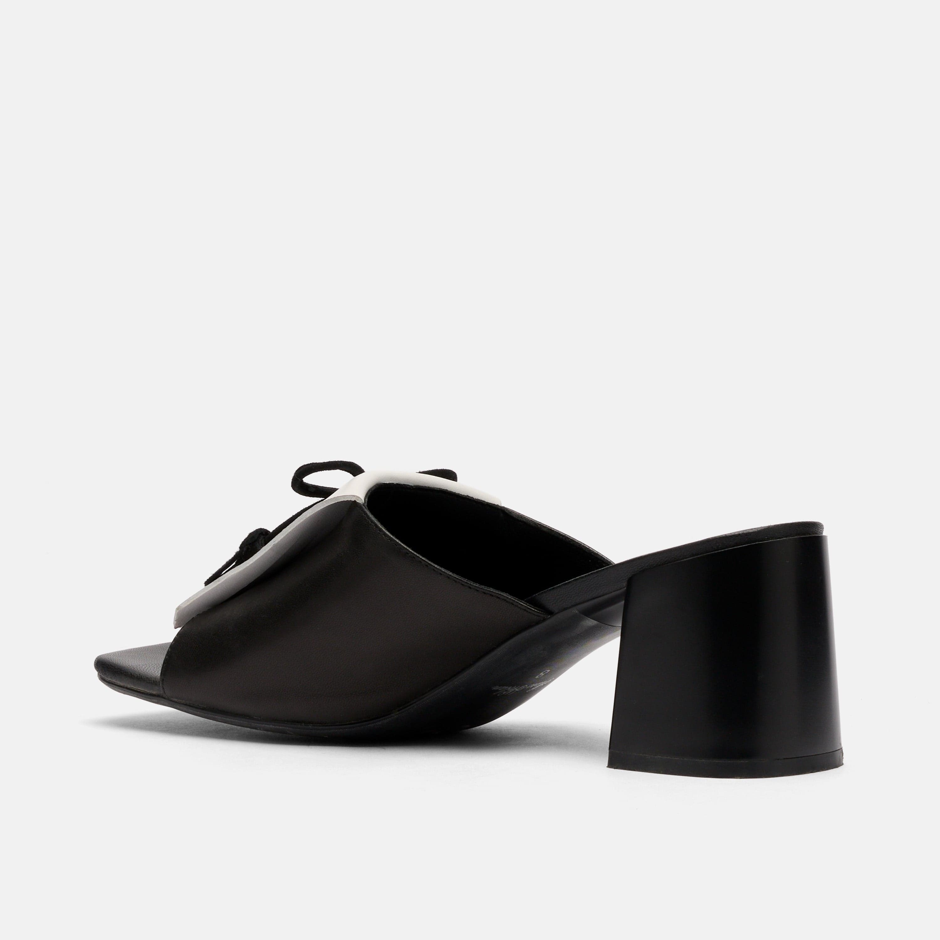 MARC NOLAN Sienna Calf Leather Tassel Block Heel Mules, Alternate, color, Black/White