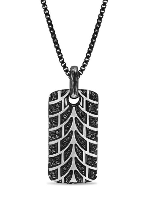 Racer Swag Tire Tread Silver & Black Diamond Tag Necklace