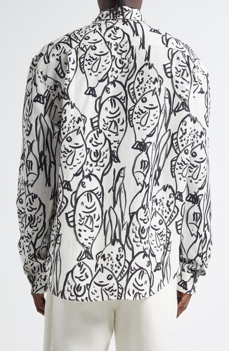 Jacquemus La Chemise Simon Fish Print Button-Up Shirt, Alternate, color, Fish Black And White