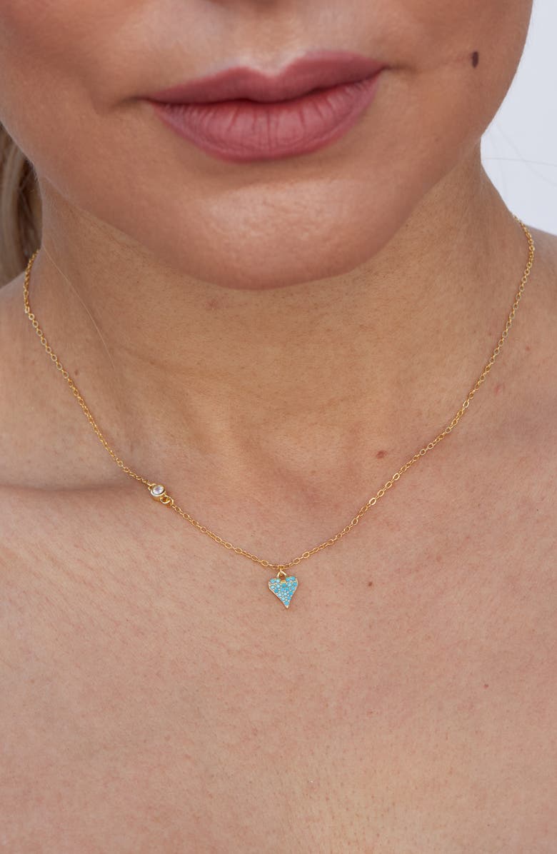 SAVVY CIE JEWELS Turquoise Pavè Heart Pendant Necklace, Alternate, color, Yellow