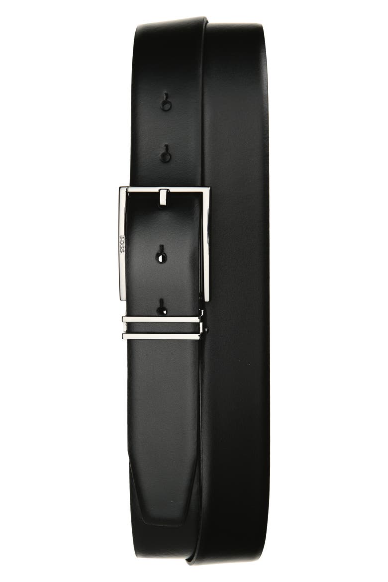 Gomero Leather Belt, Main, color, BLACK/ SILVER