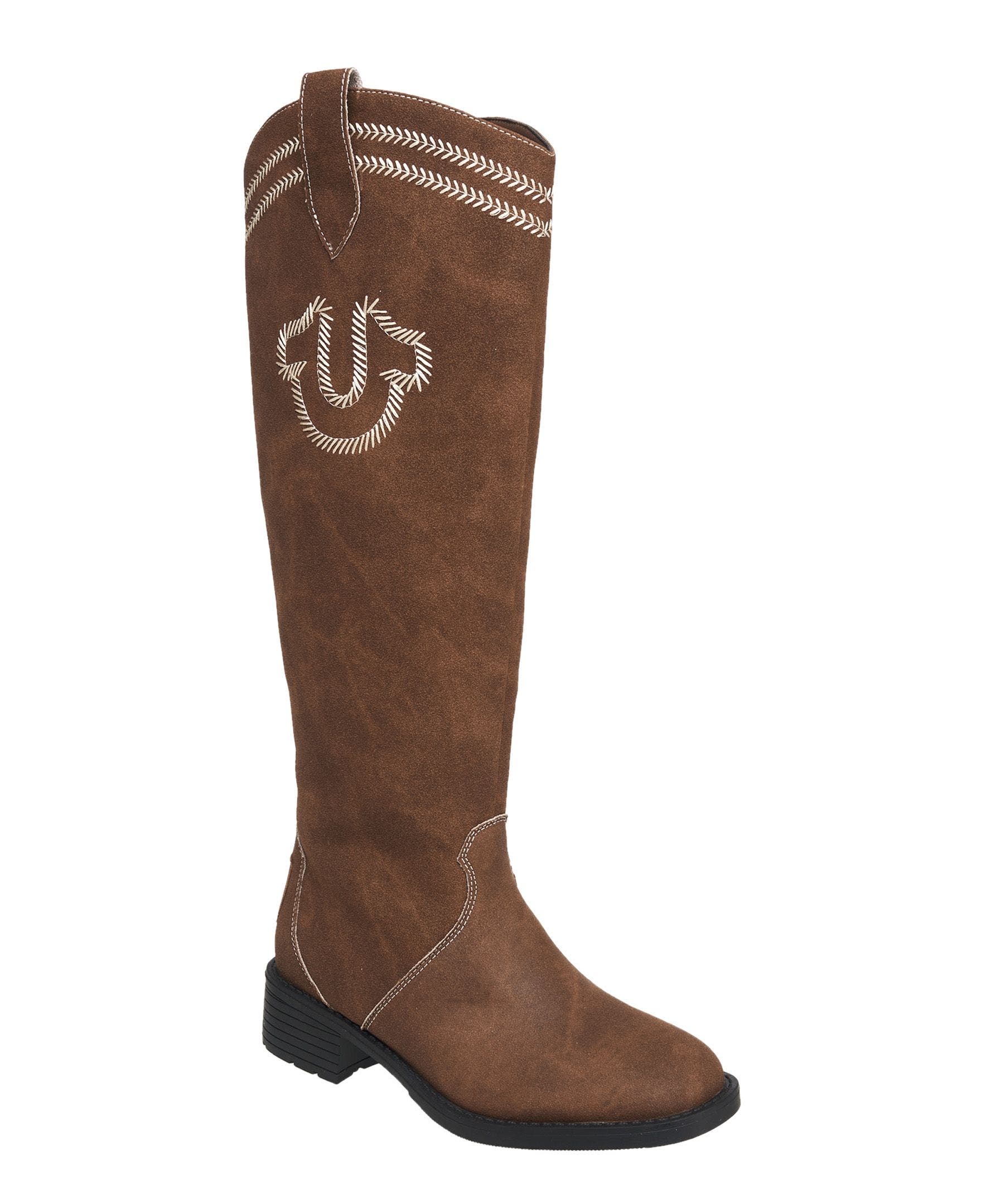 Sza Logo Knee High Cowboy Boot, Main, color, Brown