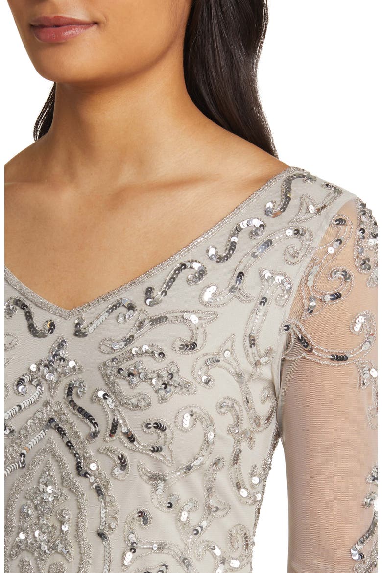 Sequin & Beaded Cocktail Sheath Dress, Alternate, color, SILVER
