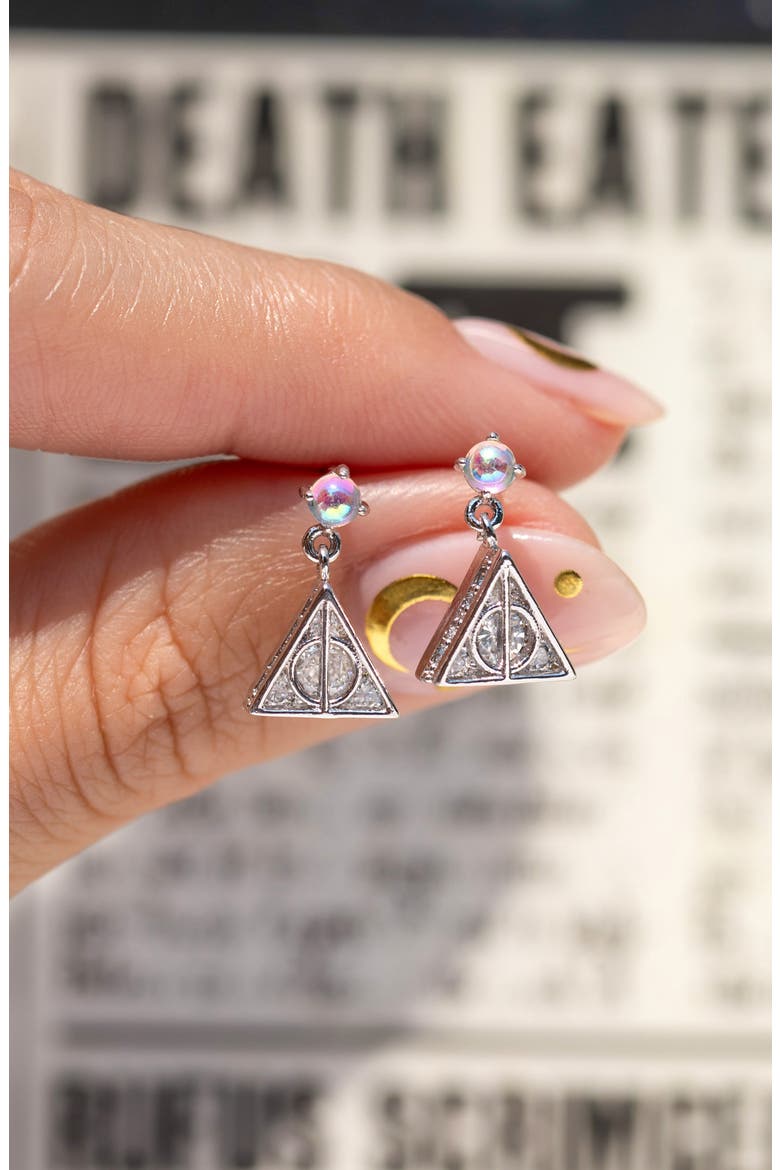 x Harry Potter™ Deathly Hallows Drop Earrings, Alternate, color, SILVER