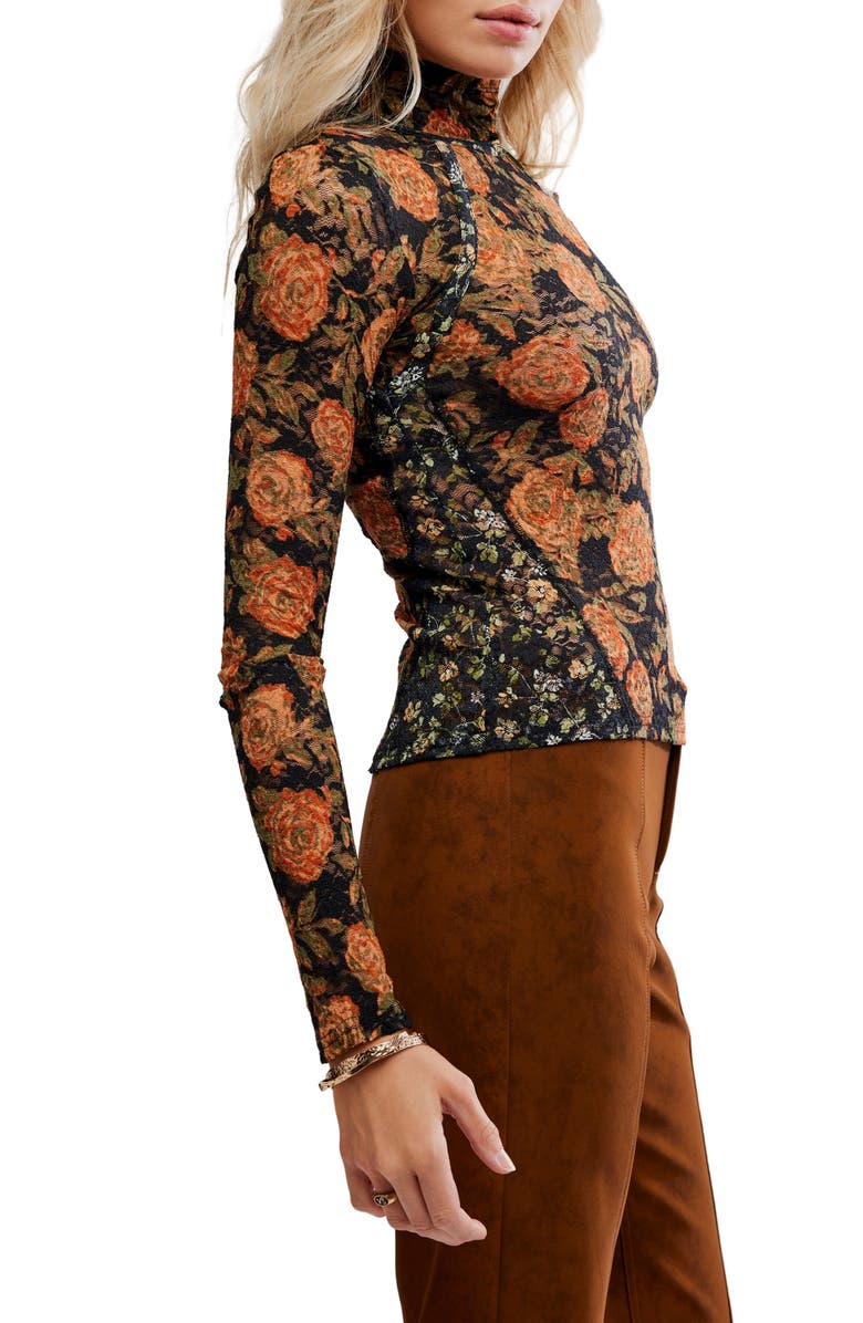 Free People Lyric Floral Lace Top, Alternate, color, Black Combo
