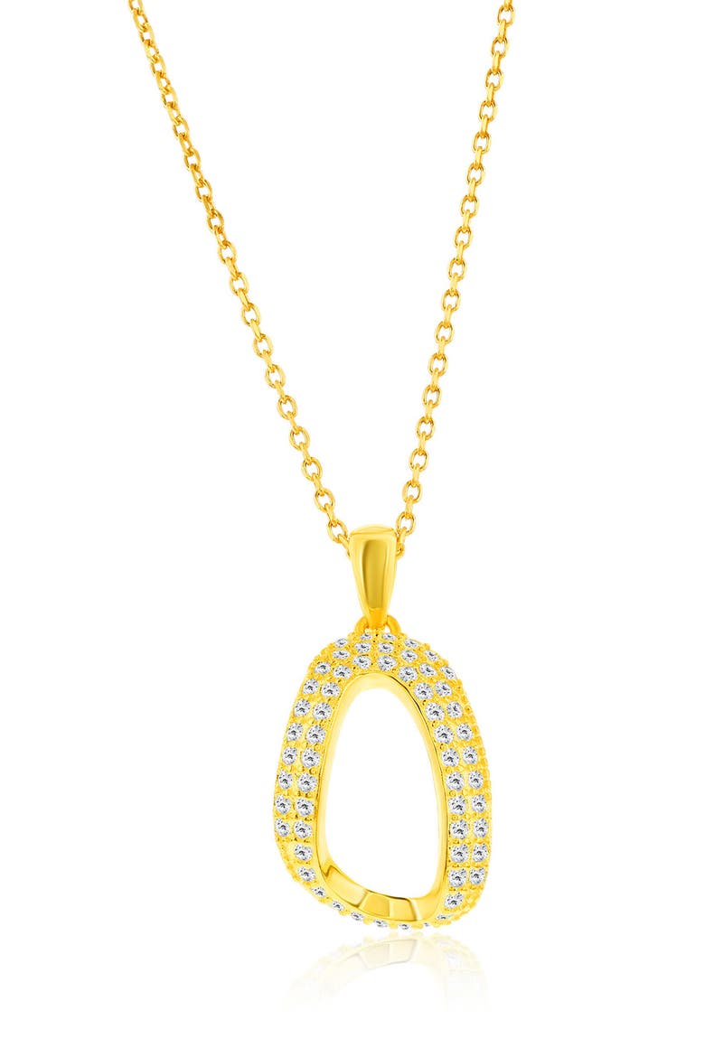 Pavé Cubic Zirconia Oval Stud Earrings & Pendant Necklace Set, Alternate, color, GOLD