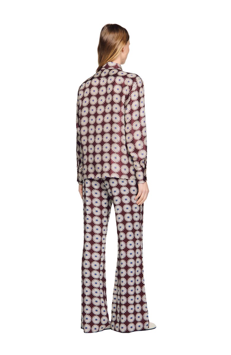 SANDRO Floral print silk shirt, Alternate, color, Marron / Bleu